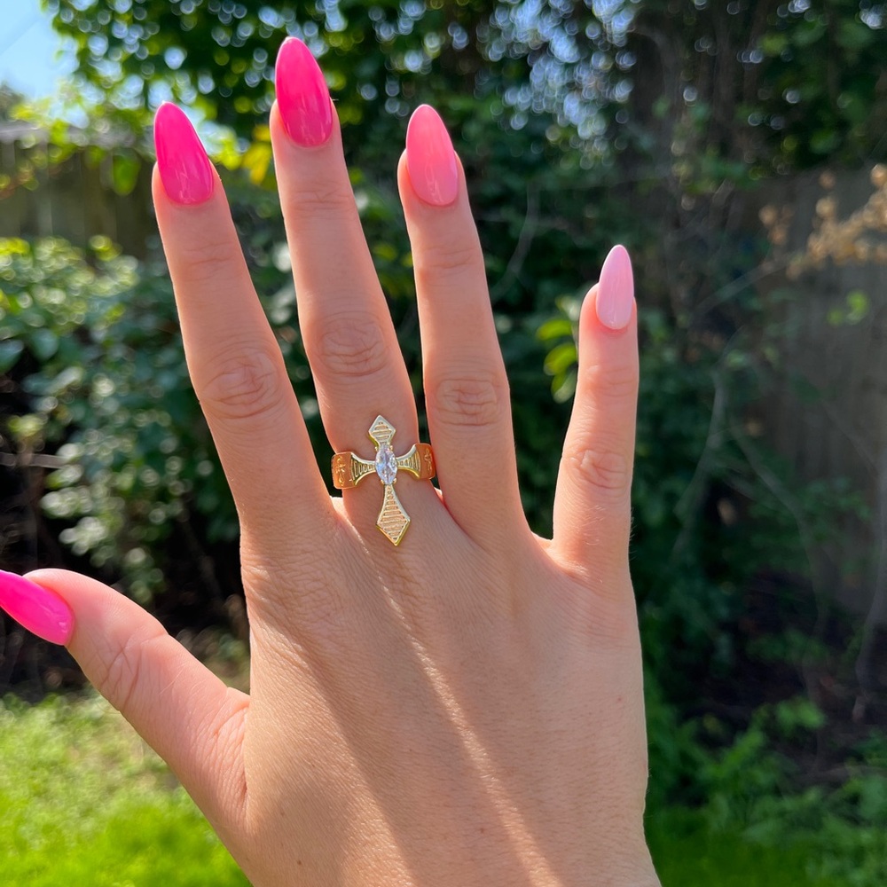 Diamond Cross 24K Adjustable Ring